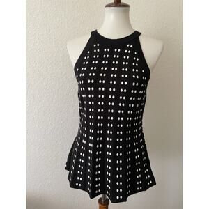 White House Black Market WHBG Top Jacquard Peplum Stretch Knit
